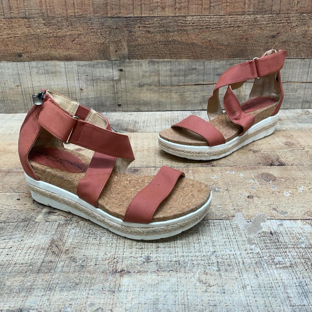 Adrienne Vittadini Sandals Womens Size 8 38.5 Orange Espadrille Wedge Shoes